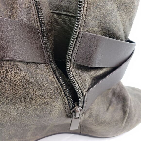 Aldo Womens Size 9 Gray Leather Fashion Hidden Wedge Zip Up Ankle Booties Shoes - Picture 10 of 12